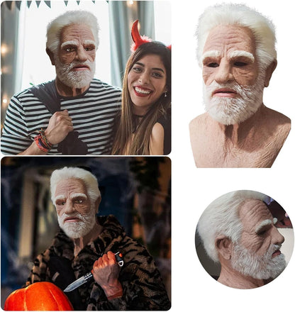 Old Man Mask for Adult, Real Face Mask Human Realistic Grandpa Halloween Mask Bald, Halloween Elder Mask Costume