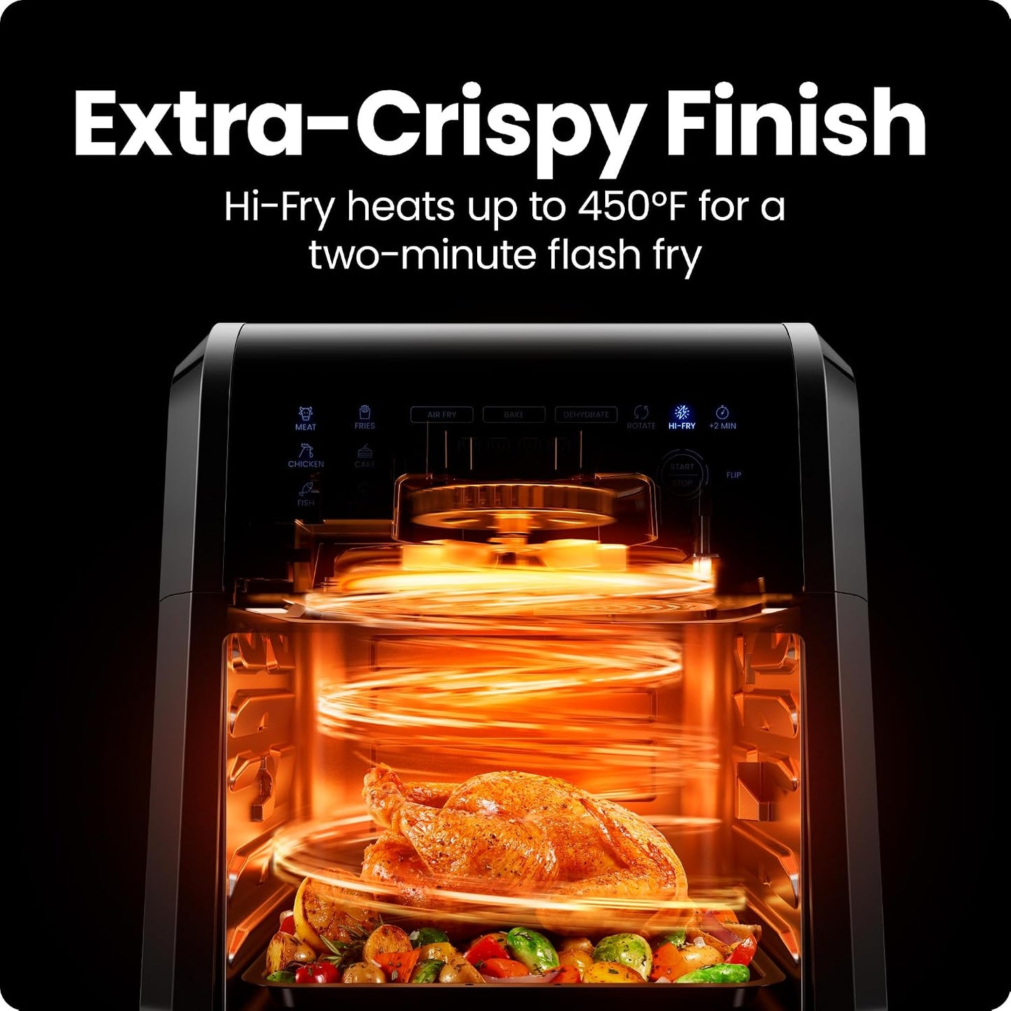 Chefman 12-Quart 6-in-1 Rotisserie Air Fryer Oven & Dehydrator, 12 Presets, Touchscreen, Family Size, Dishwasher-Safe Parts, Black