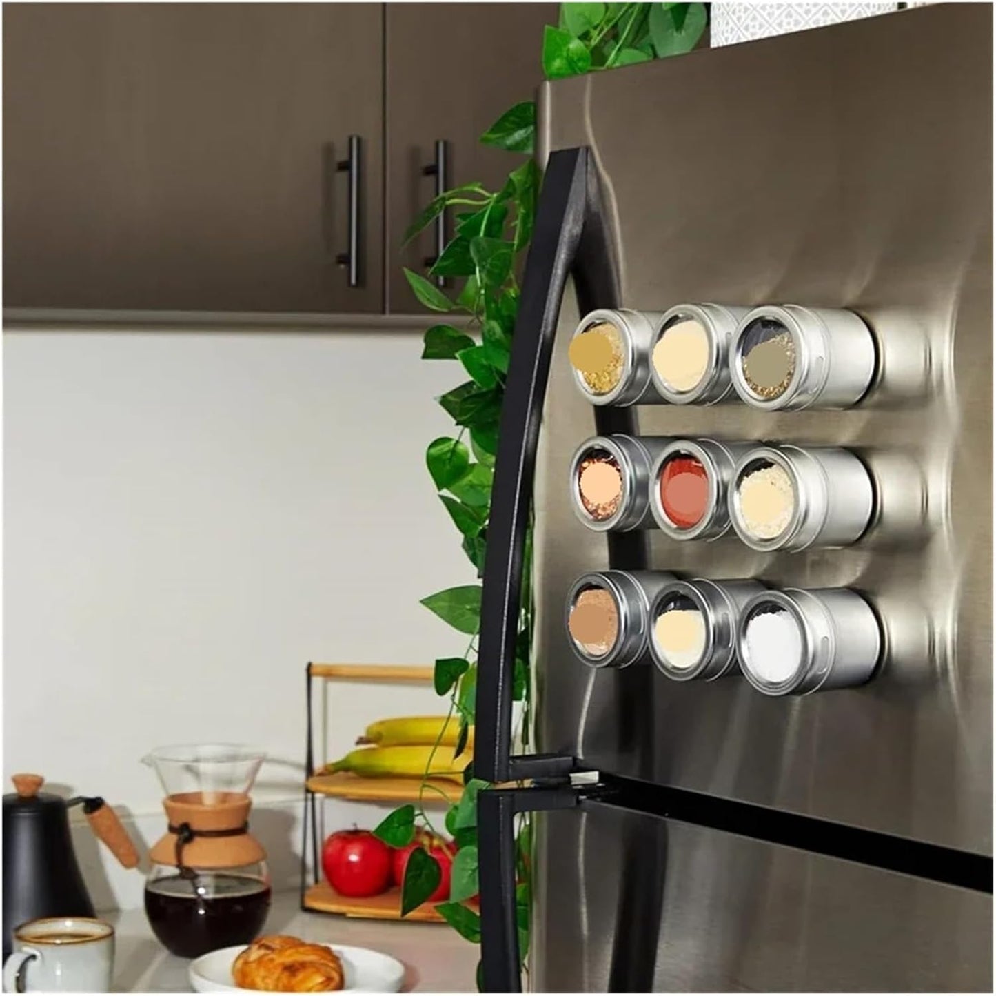 Magnetic Spice Jars Set Stainless Steel Salt And Pepper Spray Shakers Rack Seasoning Condiment Container(3pcs)