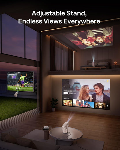 Aurzen Boom Air Google TV Mini Projector with USB-C Powered, Off-White | Portable Projector with Real-Time Focus, Dolby Audio, 4K Supported, Flexible Stand, WiFi and Bluetooth, for Outdoor & Home