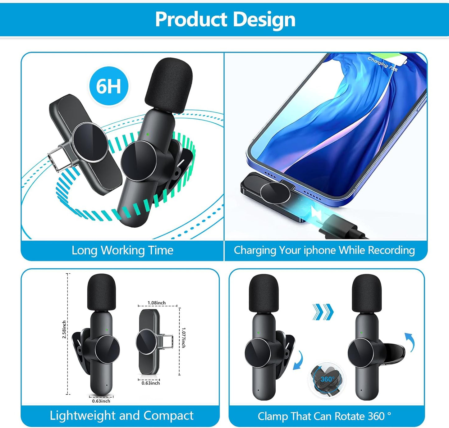 2 Pack Wireless Lavalier Microphone for iPhone iPad, RICCHI Mini Microphone Plug-Play Wireless Mic for Video Recording, Interview, YouTube, Facebook, TikTok, Auto Sync and Noise Reduction
