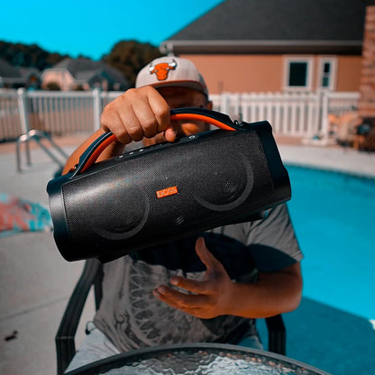 DOSS Extreme Boom Pro Bluetooth Speaker with 100W Stereo Sound, Rich Bass, 20H Playtime, Mixed Color Light, IPX6 Waterproof Haut parleur for Camping, Beach, Outdoor-Orange