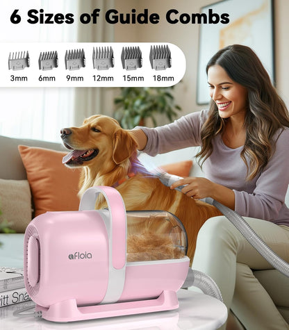 Afloia Dog Grooming Kit, Pet Grooming Vacuum & Dog Clippers Nail Trimmer Grinder & Dogs Brush for Shedding with 6 Pets Groom Tools, Low Noise Dogs Hair Remover Pets Supplies (White)