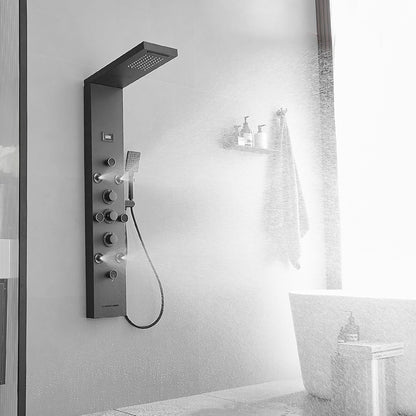Bathfinesse Shower Tower Bathroom Shower Panel System Rain Massage System 6 in 1 Body Spray Jets Shower Wall Panels Rainfall Waterfall Shower Head Tub Spout with Temperature Display,Matte Black