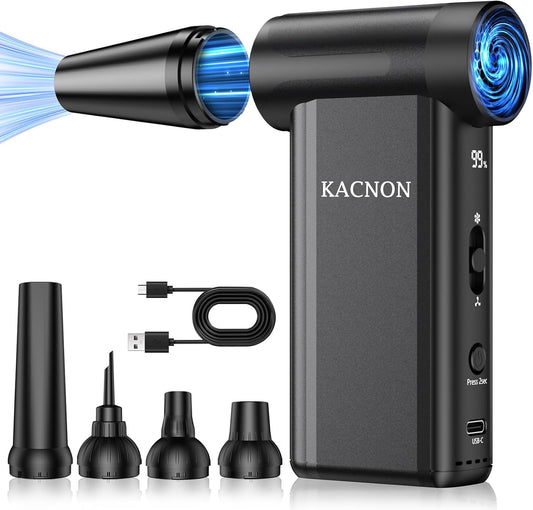 KACNON High-Speed Electric Air Duster 160000 RPM, Cordless Turbo Compressed Air Blower with LED Display, Reusable Mini Air Cleaner