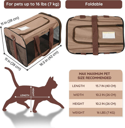 BELLA & PAL Cat Carrier Travel Bag, Airline Approved Lightweight Cat Carrier, Soft Sided Pet Carrier for Puppy Dogs Up to 18lbs, Collapsible Kitten Bag with Removable Waterproof Mat, Ventilated Mesh