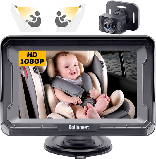 DoHonest Baby Car Camera for Backseat: HD 1080P Easy Setup Carseat Camera Rear Facing Infant - Clear Night Vision 360° Rotating Baby Car Monitor