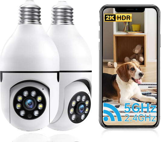 Light Bulb Security Cameras Wireless Outdoor 5GHz/2.4GHz, 2K Lightbulb Cameras for Home Security Indoor, Eagle Eye Camera for E27 Light Skoct 24/7 Motion Detection Color Night Vsion 2 Pack - PuriLite