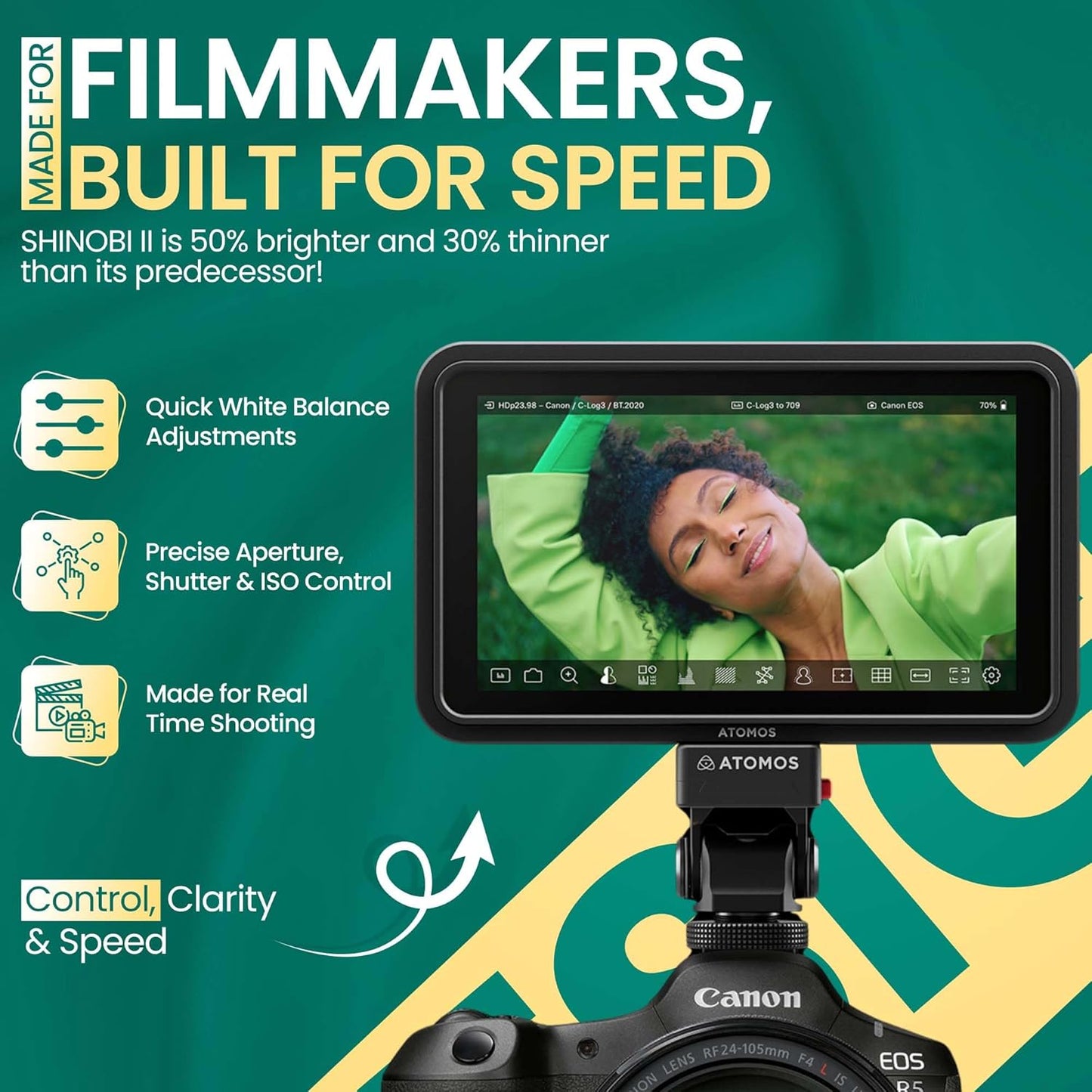 Atomos Shinobi II 5.2" HDMI HDR Monitor – 1500-nit Bright Touchscreen, 4K HDMI Input, AtomHDR, USB-C Power & Camera Control