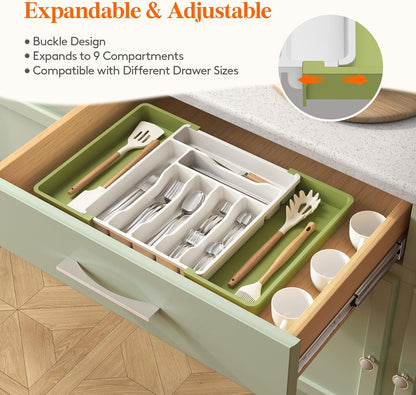 Lifewit Cutlery Organizer, Expandable Utensil Organizer for Kitchen, Utensil Holder, Adjustable Cutlery Rack Organizer for Spoons, Knives, Kitchen Organizers and Storage, Black