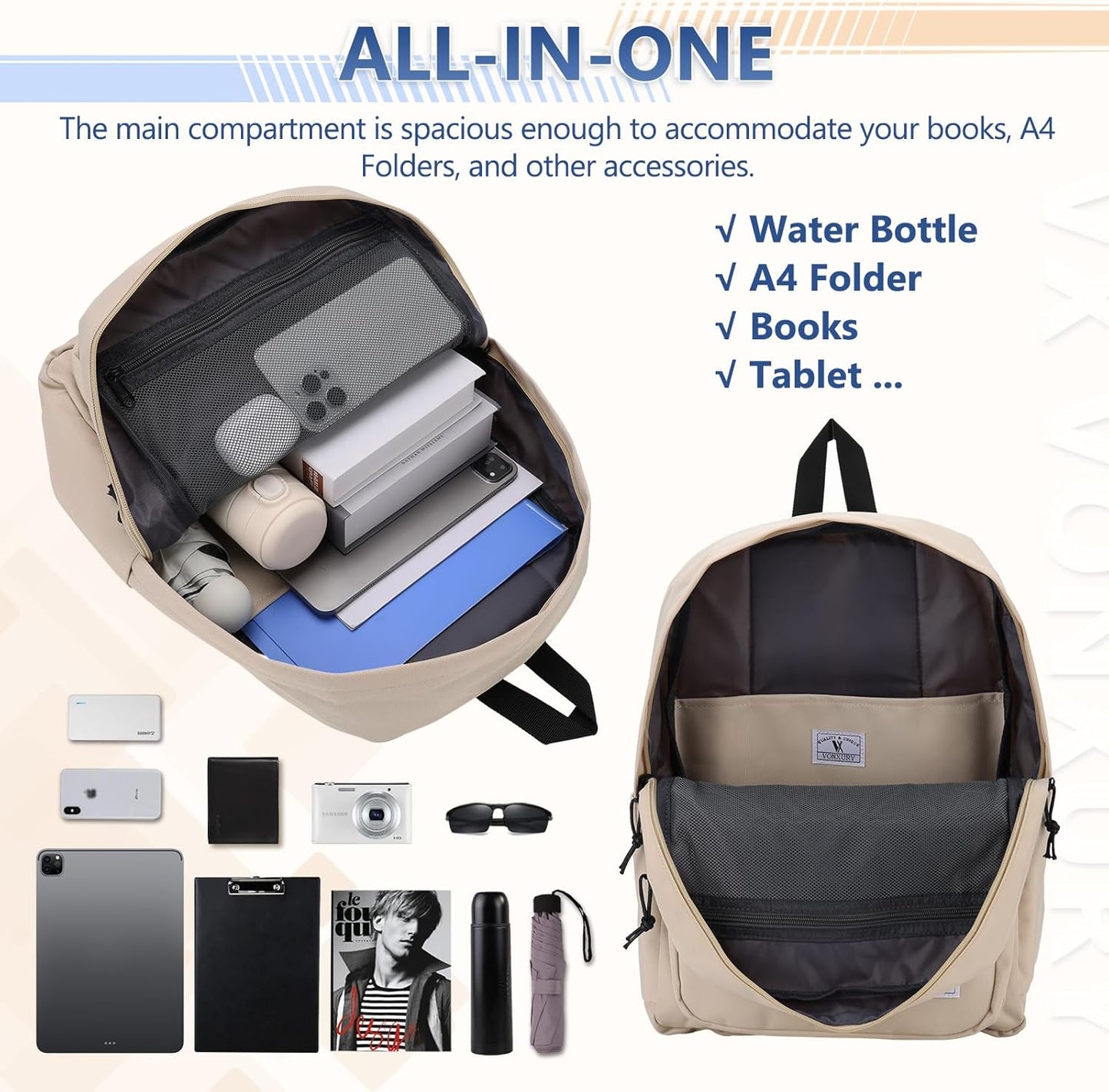 School Backpack for Kids,Lightweight Water Resistant Work Travel Backpack for Women Men Teens VONXURY