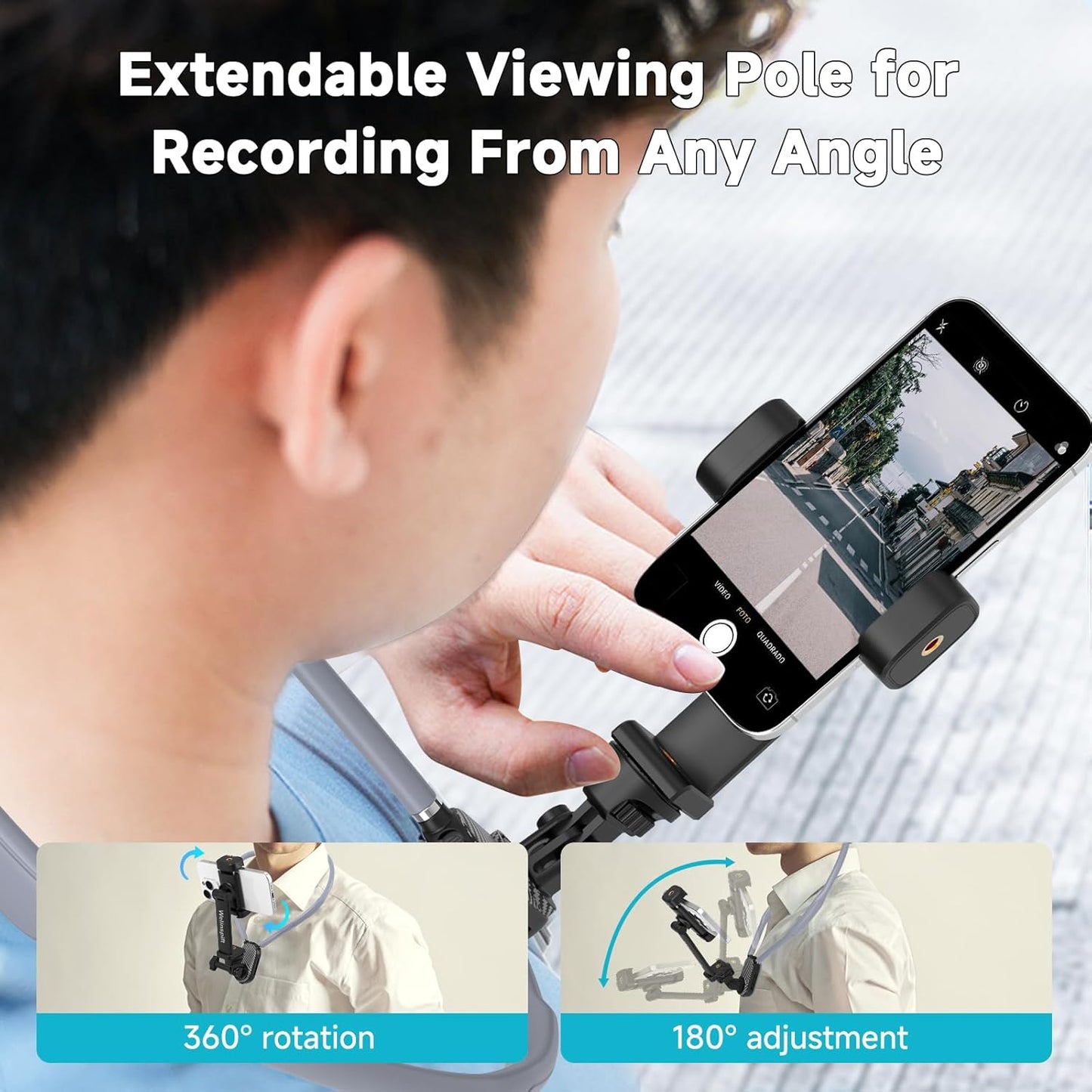 Upgraded Neck Phone Holder with Anti-Shake Strap & Fill Light - 65cm Adjustable POV/Vlog Phone Mount w/Bluetooth Remote for Hands-Free Recording – Compatible with iPhone, Samsung