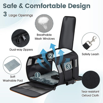 Giantex Rolling Pet Carrier with Wheels, Foldable Cat Carrier with Telescopic Handle, Breathable Mesh Dog Crate with Safety Leash & Washable Pad, Portable Pet Travel Bag for Small Pets up to 33 lbs
