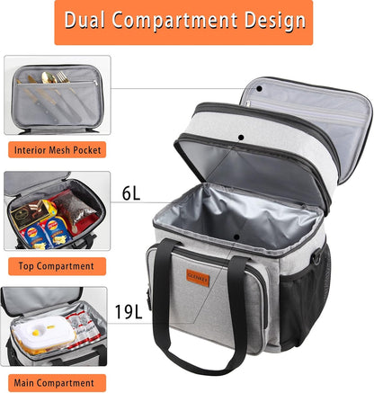 Expandable Large Lunch Bag, Double Deck Insulated Lunch Box Leakproof Durable Soft Cooler Bag for Men Women Adults Work Construction Beach Picnic Daytrip,16L,Black, GLENKEY