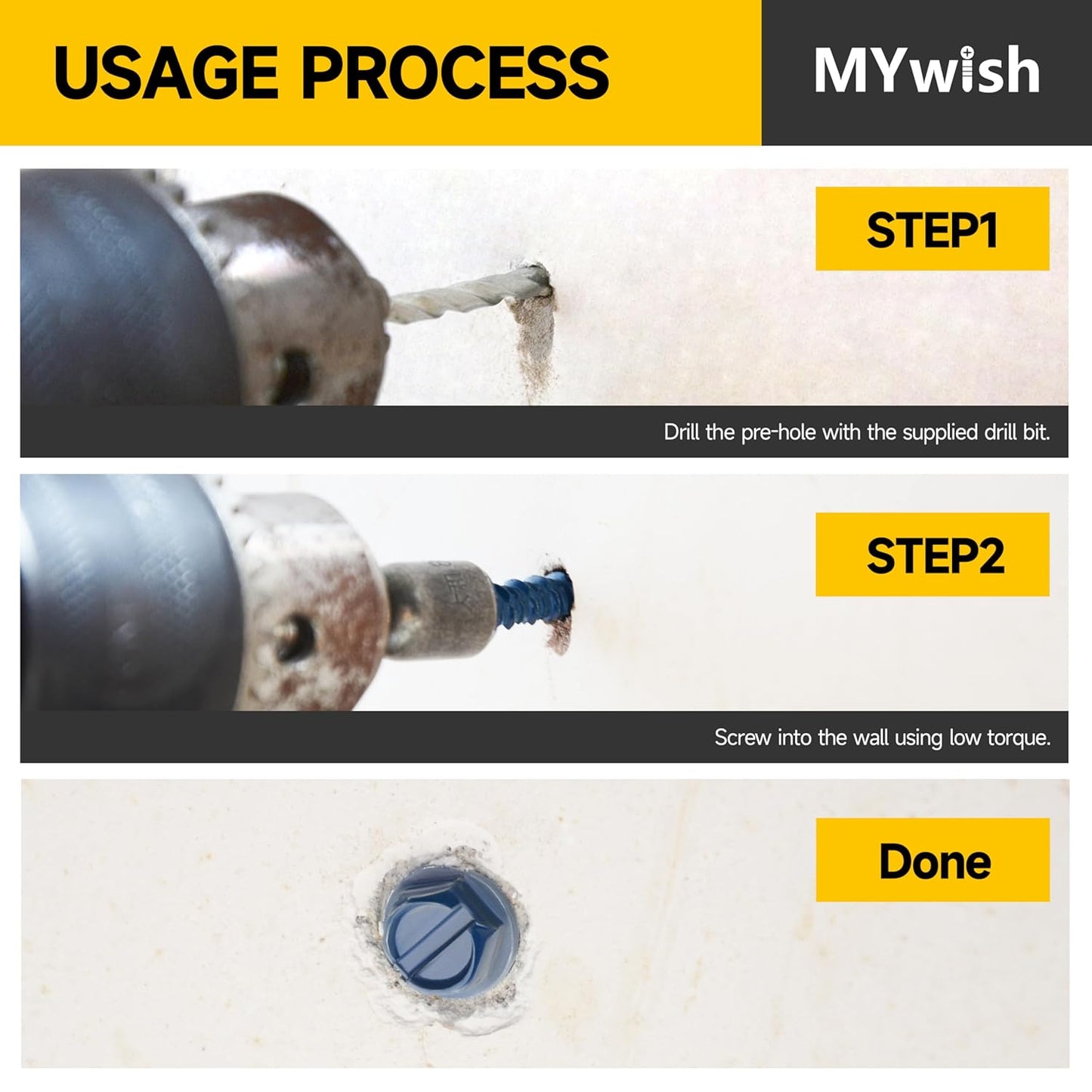 Mywish 30Pcs 1/4 x 1-3/4" Concrete Screws, Slotted Hex Washer Head Stucco Screws Anchor Kit with 3/16 Drill Bit, Masonry Screws Self Tapping for Anchoring to Masonry, Block or Brick Stucco