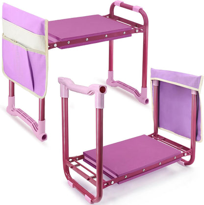 Folding Garden Stool and Kneeler, Heavy Duty Garden Kneeler and Seat, Kneeling Device for Gardening, Gardeners and Seniors (Purple)