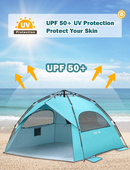 Glymnis Beach Tent Pop Up Beach Tent XL 4-6 Person Easy Setup Portable Sun Shelter UPF 50+ Sun Shade Tent with Carry Bag for Beach Garden Picnic