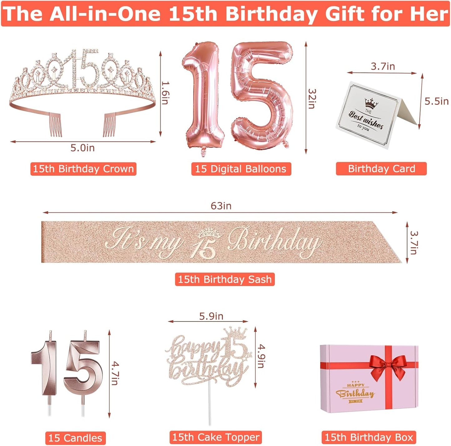 65th Birthday Decorations for Women, Including 65th Birthday Sash and Crown, Cake Topper and Candles, Number Balloons Rose Gold, 65 Year Old Gifts for Women
