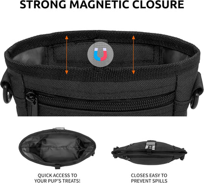 VANNMESTER Dog Treat Pouch for Training, 4 Ways to Wear Dog Training Bag Pouch,Dog Walking Bag Fanny Pack,Puppy Treat Pouch with Poop Bag Dispenser,Adjustable Strap-Black