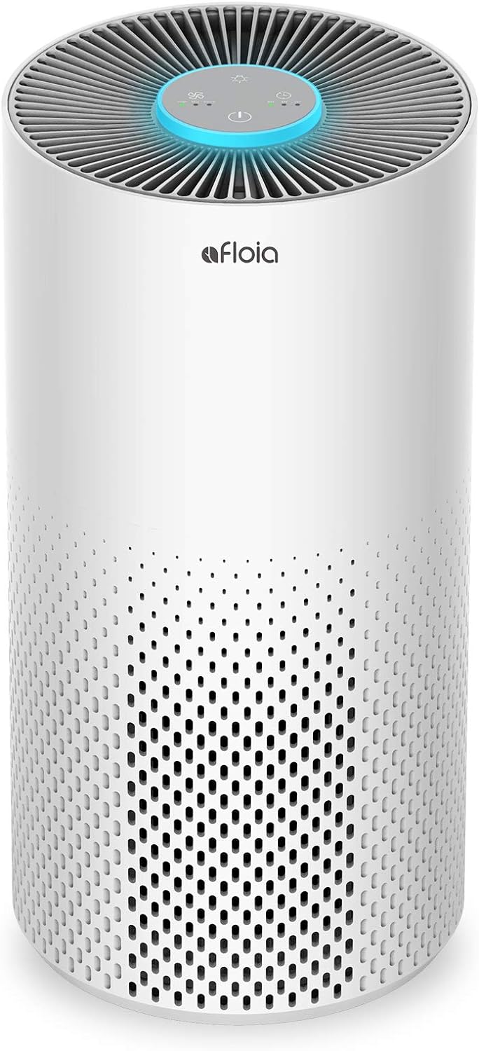 Afloia Air Purifier for Home Large Room Up to 1076 Ft², 3-Stage Air Cleaner for Bedroom 22 dB, Air Purifiers for Pets Dust Dander Mold Pollen, Odor Smoke Eliminator, Kilo White, 7 Color Light - PuriLite