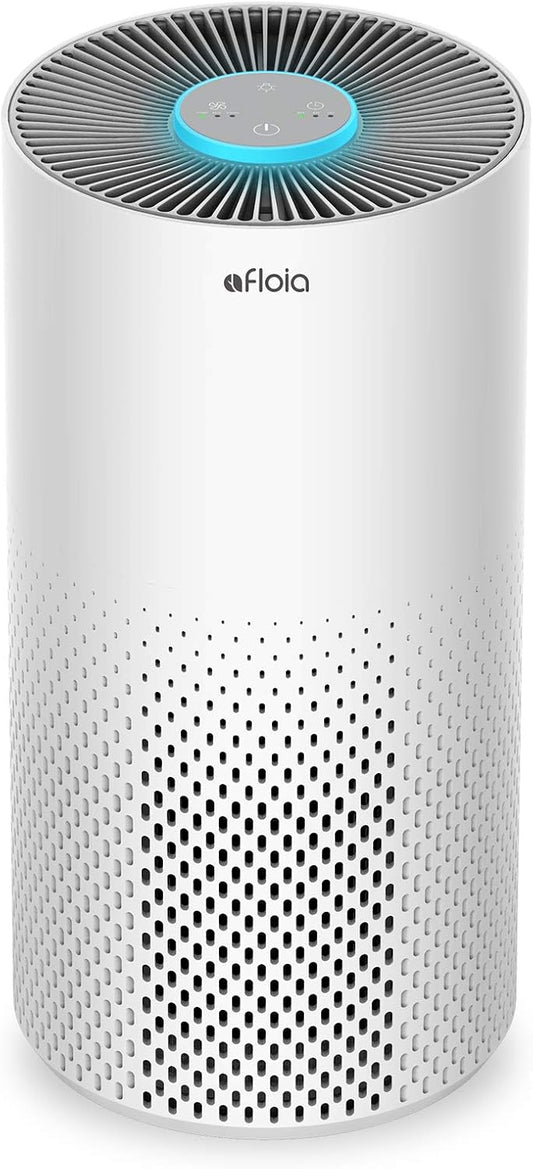 Afloia Air Purifiers for Bedroom Large Room Up to 1076 Ft², 3-Stage Air Filter for Home 22 dB, Air Cleaner for Pets Dust Dander Mold Pollen, Odor Smoke Eliminator, Kilo White, 7 Color Light