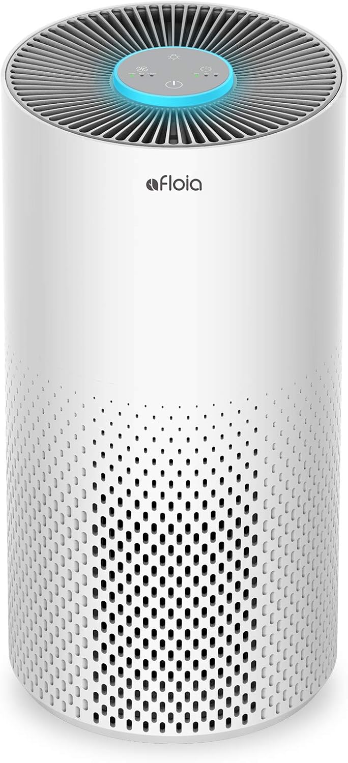 Air Purifiers for Home Large Room Up to 1076 Ft², Afloia 3-Stage Air Purifier for Bedroom 22 dB, Air Filter for Pets Dust Dander Mold Pollen, Odor Smoke Eliminator, Kilo Black, 7 Colors Light - PuriLite
