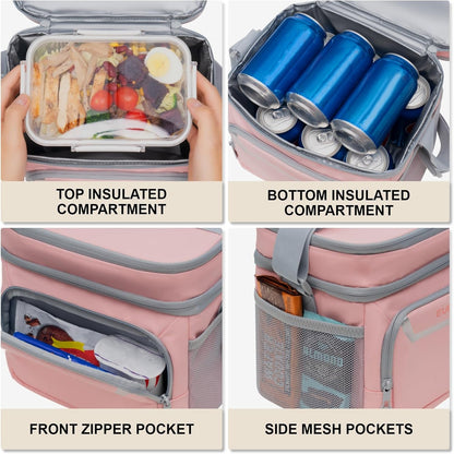 EVERFUN Cooler Bag Insulated Beach Cooler Lunch Bag Box for Men Women Dual Compartments Collapsible Waterproof Leak-Proof for Travel Work Picnic