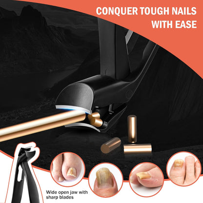 BEZOX Angled Head Nail Clippers for Seniors - Ergonomic Toenail Clipper for Thick Nails, Premium Steel Nail Cutter Trimmer with Catcher for Men and Women - Black