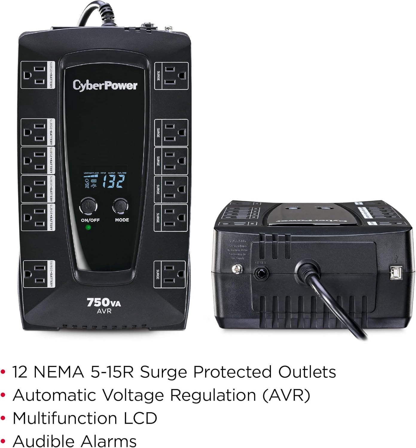 CyberPower AVRG900LCD Intelligent LCD UPS System, 900VA/480W, 12 Outlets, AVR, Compact