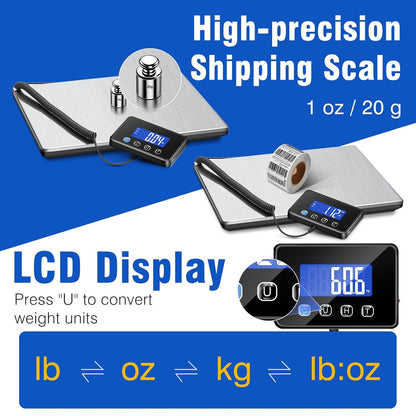 RAOYAN Shipping Scale, 660 lb / 1 oz High Accuracy Digital Postal Scale with LCD Display, Hold/Tare Function, Shipping Scale for Package, Luggage, Warehouse (Including 2 Batteries, Charging Cable)
