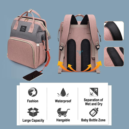 Diaper Bag Backpack | Large Capacity Baby Travel Bag with Portable Changing Pad