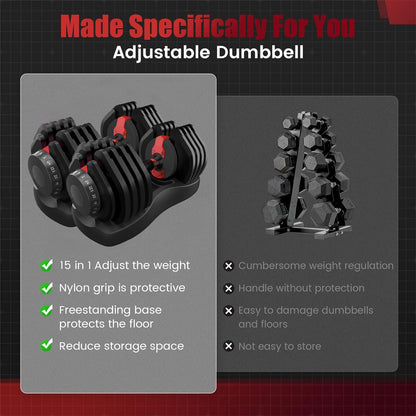 HAKENO 15 in 1 Adjustable Dumbbell 52.5lb with Fast Automatic Adjustable and Weight Plate for Body Workout Home Gym 52.5LB/24KG