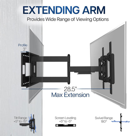 VIVO Heavy Duty 60 to 120 inch Extra Large Screen TV Articulating Wall Mount for LCD LED Flat and Curved Screens, Extended Arm Swivel Mount, Max VESA 900x600mm, Black, MOUNT-VW120M
