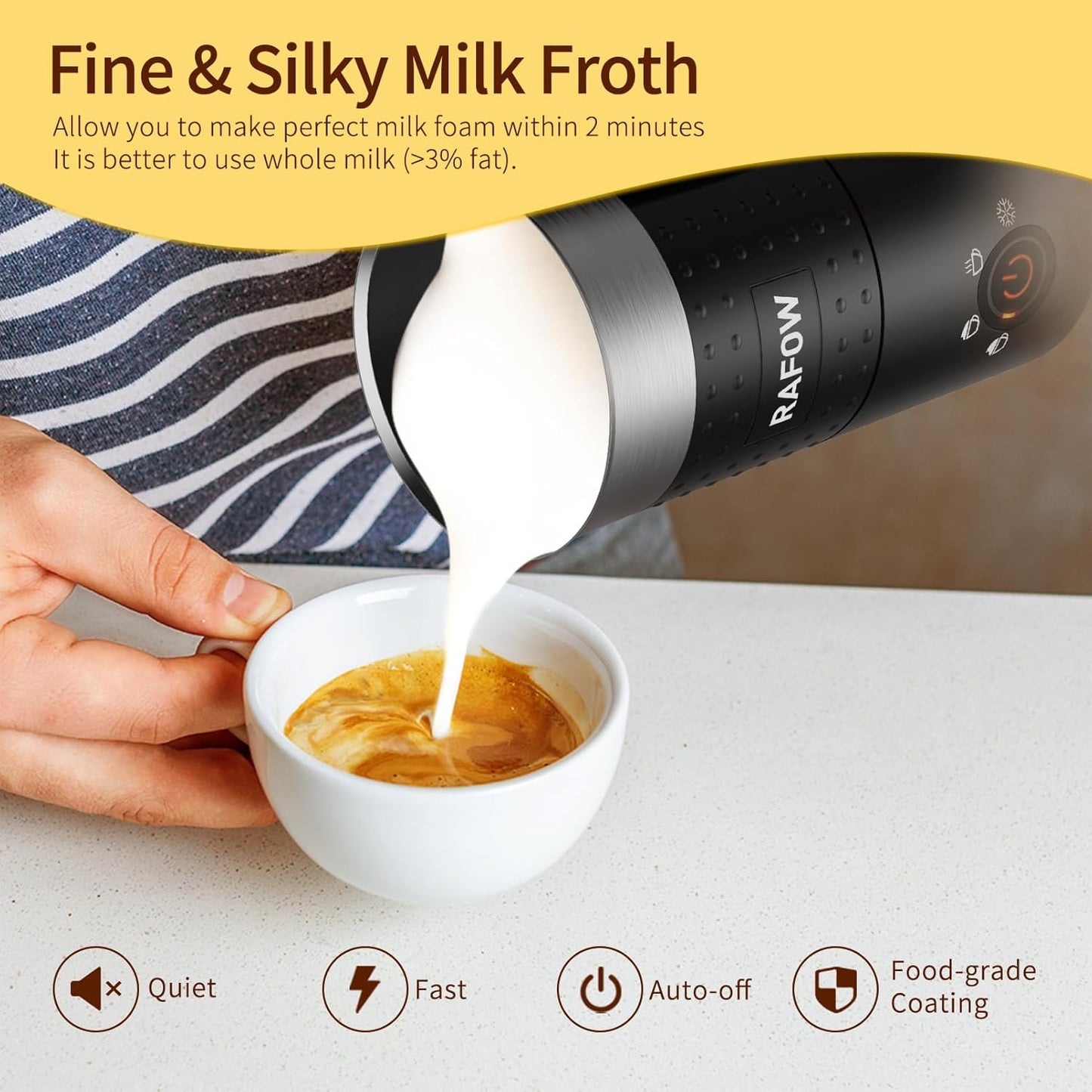 4 in 1 Electric Milk Frother: Automatic Milk Steamer Large Capacity Hot & Cold Coffee Froth Foam Maker, Milk Warmer Foamer for Latte, Cappuccino, Hot Chocolate
