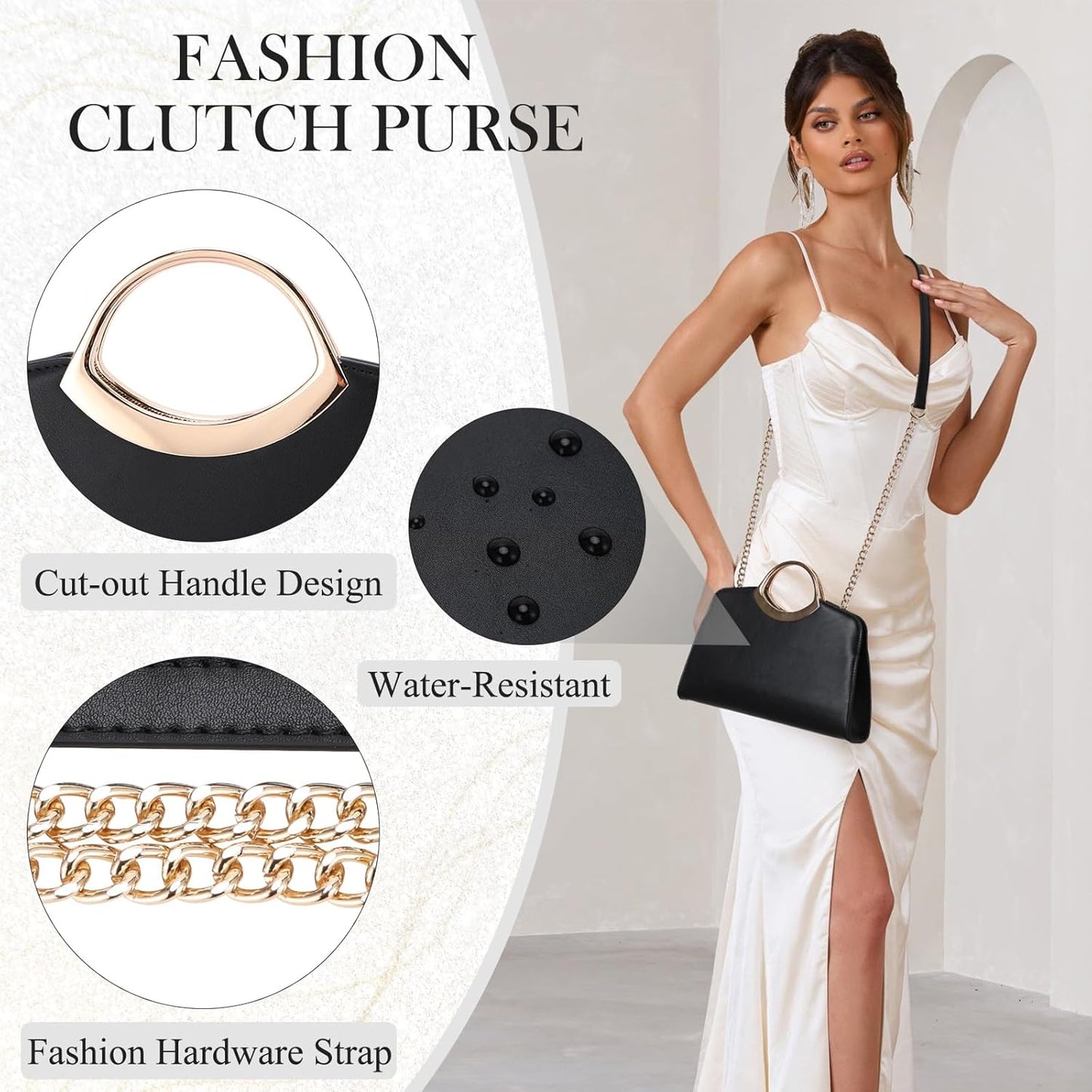 KASQO Clutch Purse for Women,Fashion Vegan Leather Evening Bag Formal Handbag Crossbody Bag for Party Wedding Cocktail Prom - PuriLite