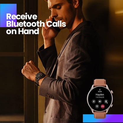 Amazfit GTR 3 Pro Smart Watch for Men 46mm, 14-Day Battery Life, GPS, Alexa Built-In, Bluetooth Calls, Fitness Tracker with 150+ Sports Modes, Sleep Heart Rate Tracking, for Android iPhone, Brown