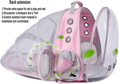 WEVONIGU Front Expandable Cat Backpack Carrier,Fit up to 16 lbs,Pet Carrier Backpack,Space Capsule Astronaut Bubble Window Bag,Cats and Puppies,Airline-Approved,Designed for Travel,Hiking,Walking