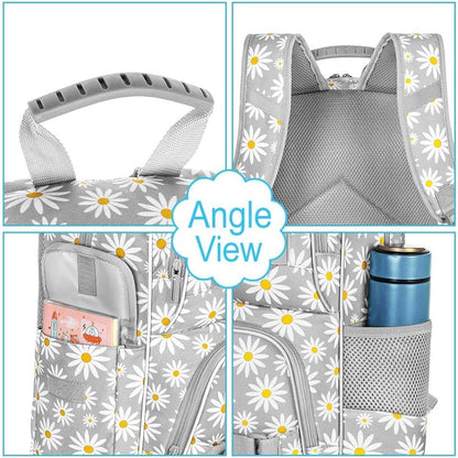 3PCS Daisy Girls Backpack, 17 Inch Laptop School Bookbag Teen College Water Resistant Kids Backpacks with Lunch Box Set - Grey