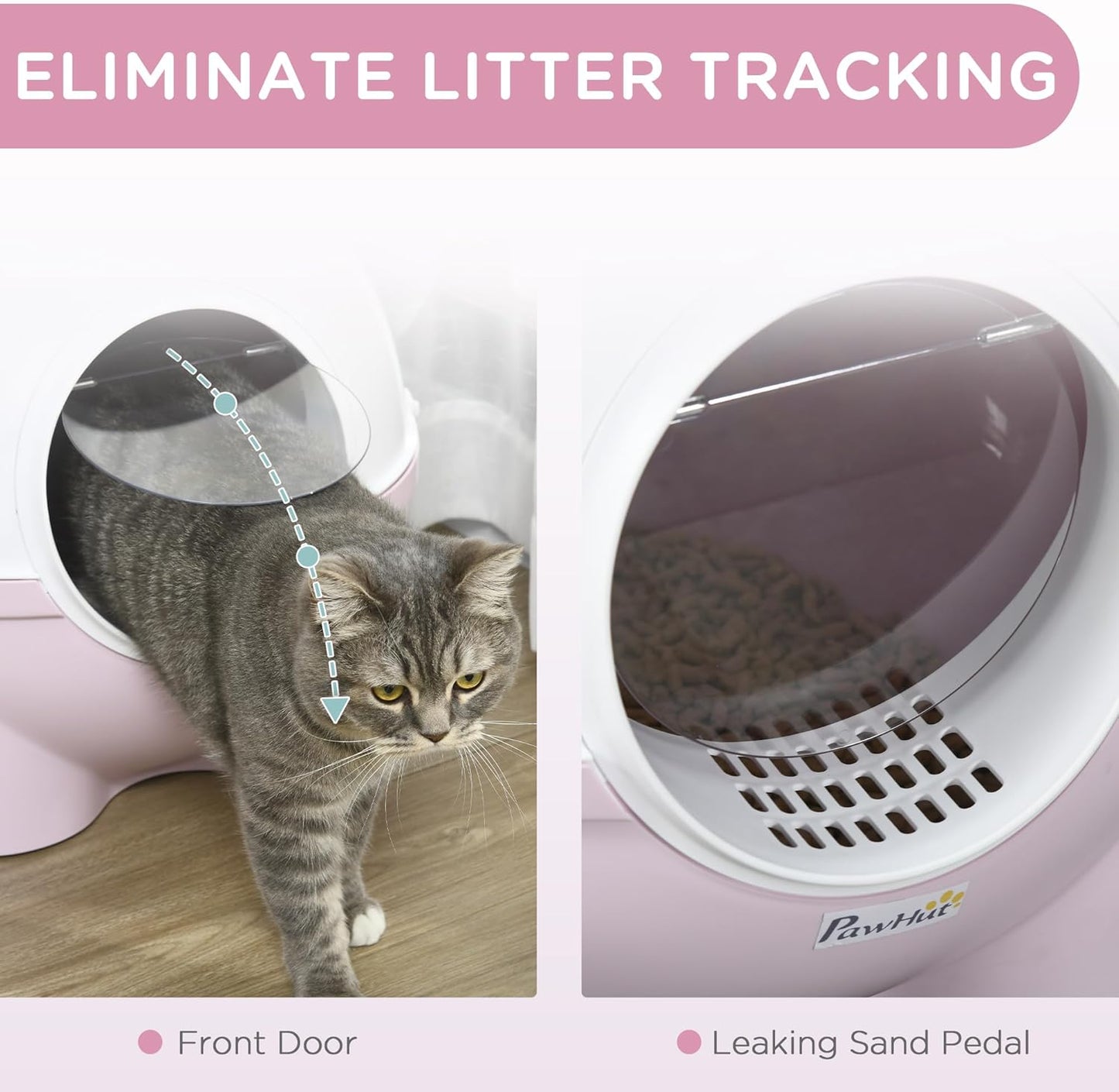 PawHut Cat Litter Box with Lid, Enclosed Kitty Litter Box with Scoop, Leaking Sand Pedal, Top Handle, Pink