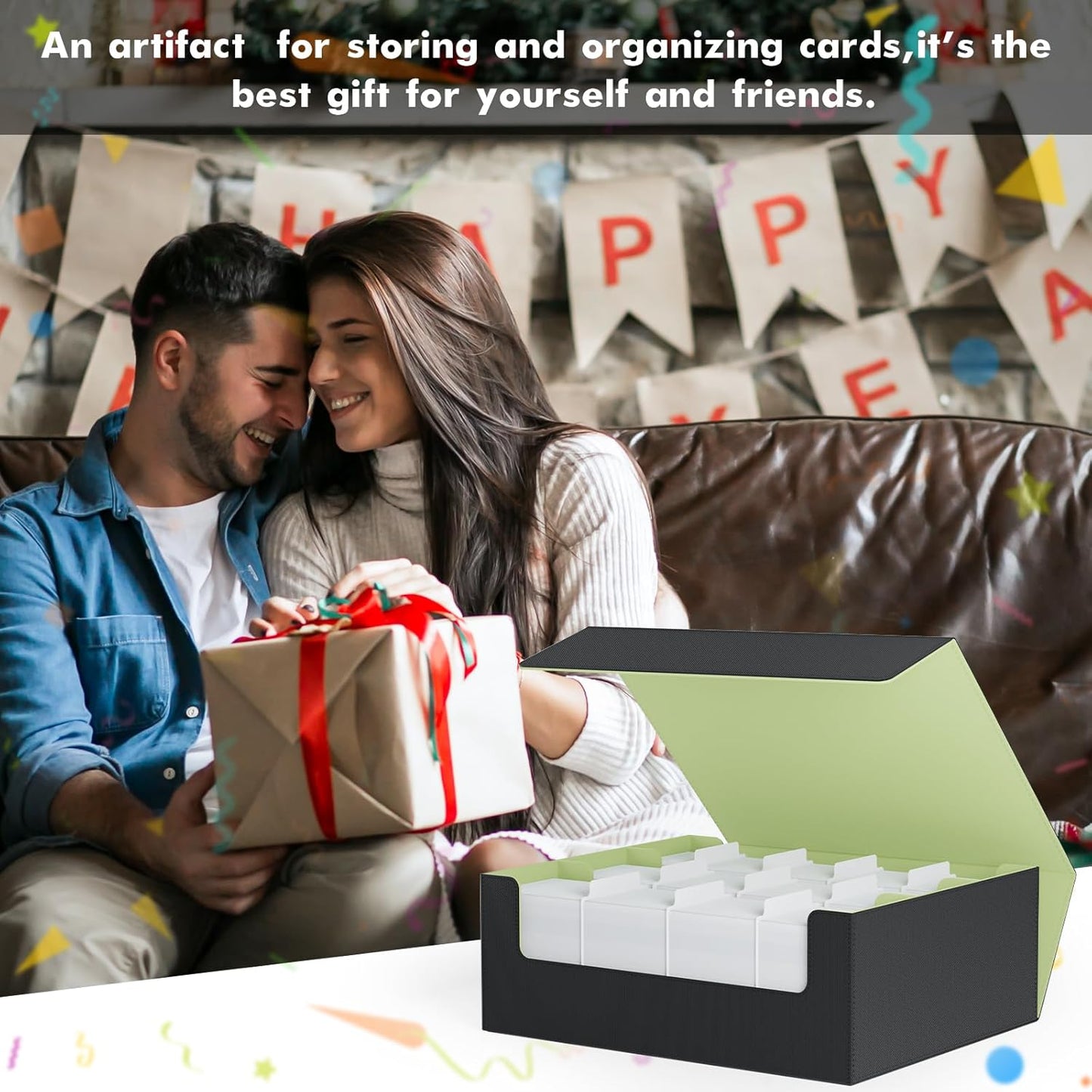 ZLCA Card Storage Box for MTG PTCG, Commander Deck Box Holds 3000+ Cards, Card Storage Case with 4 Stoppers, Card Organizer for TCG Sport Cards (Black)