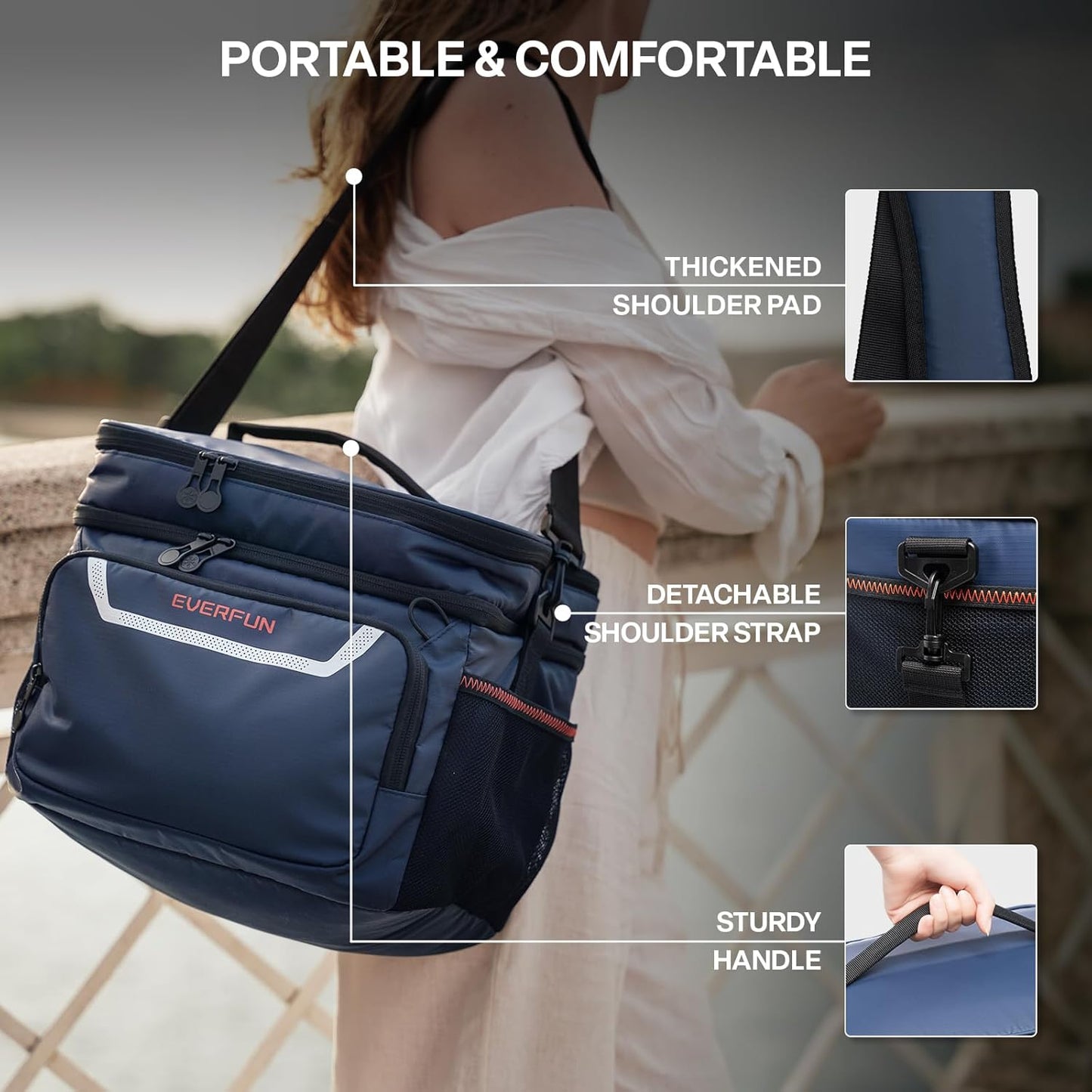 EVERFUN Cooler Bag Insulated Beach Cooler Lunch Bag Box for Men Women Dual Compartments Collapsible Waterproof Leak-Proof for Travel Work Picnic