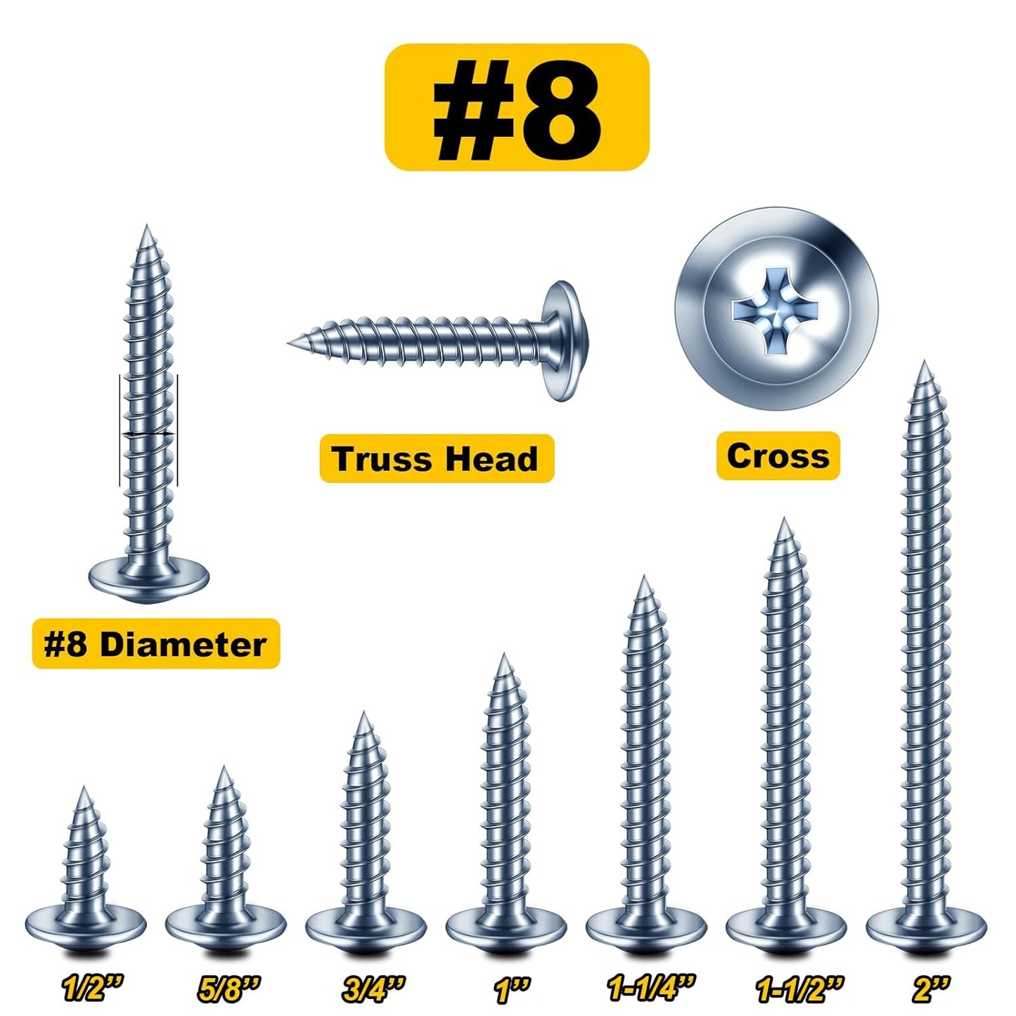 150Pcs #8 × 2" Black Screws for Wood, Phillips Truss Head Wood Screws, Quick Metal Self Tapping, Zinc Plated Steel, Truss Head Screws by Mywish
