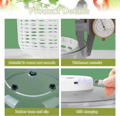 Electric Salad Spinner,6L Large Capacity Lettuce Spinner,Automatic Vegetables Fruit Washer Dryer Drainer Strainer,USB Charge,Quick Dehydrator with 350 ml Squeeze Bottle for Home Kitchen