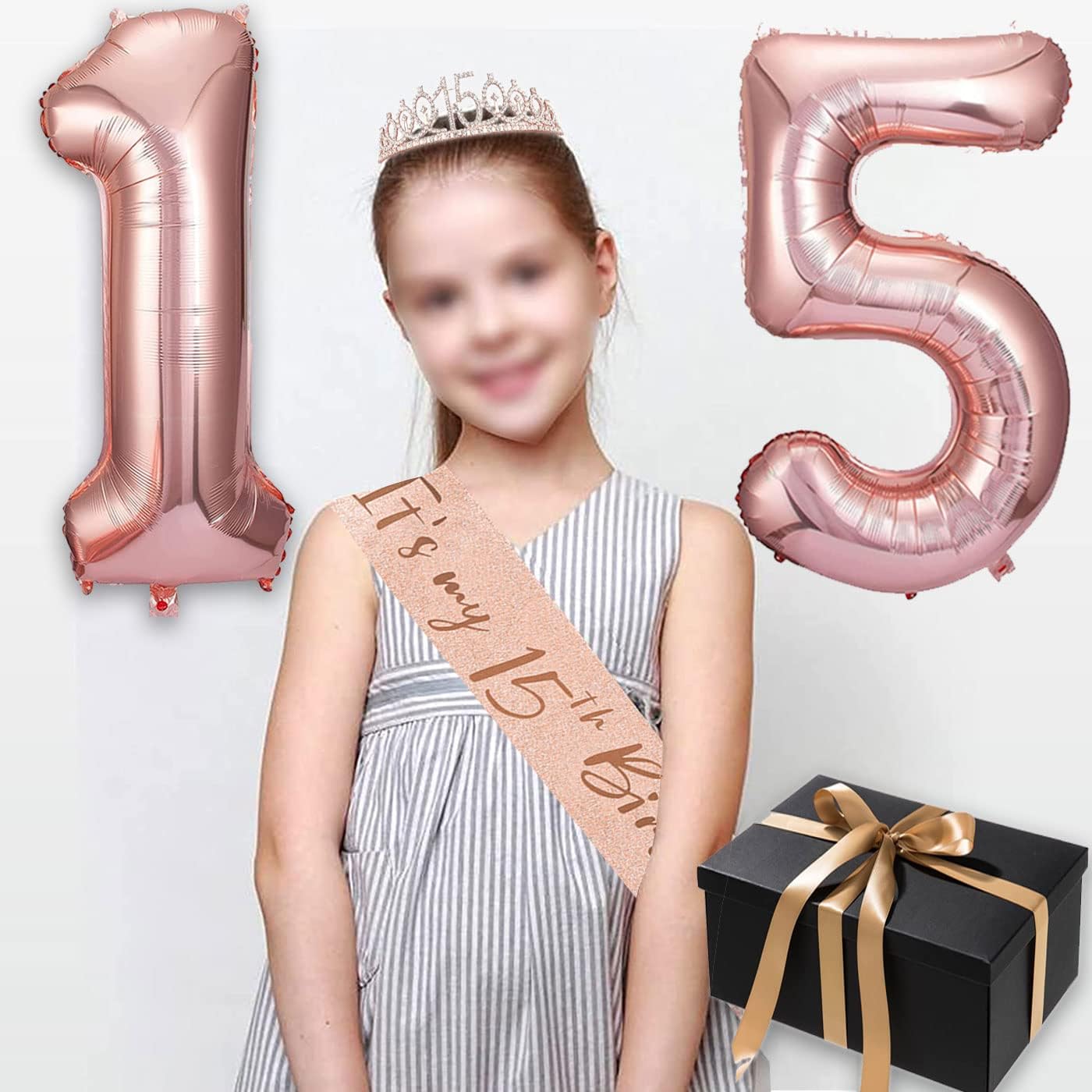 8pcs 40th Birthday Decorations gifts for Women, Including 40th Happy Birthday Cake Topper, Queen Sash with Pearl Pin, Sweet Rhinestone Tiara Crown for Women, Number Candles and Balloons (Rose Gold)