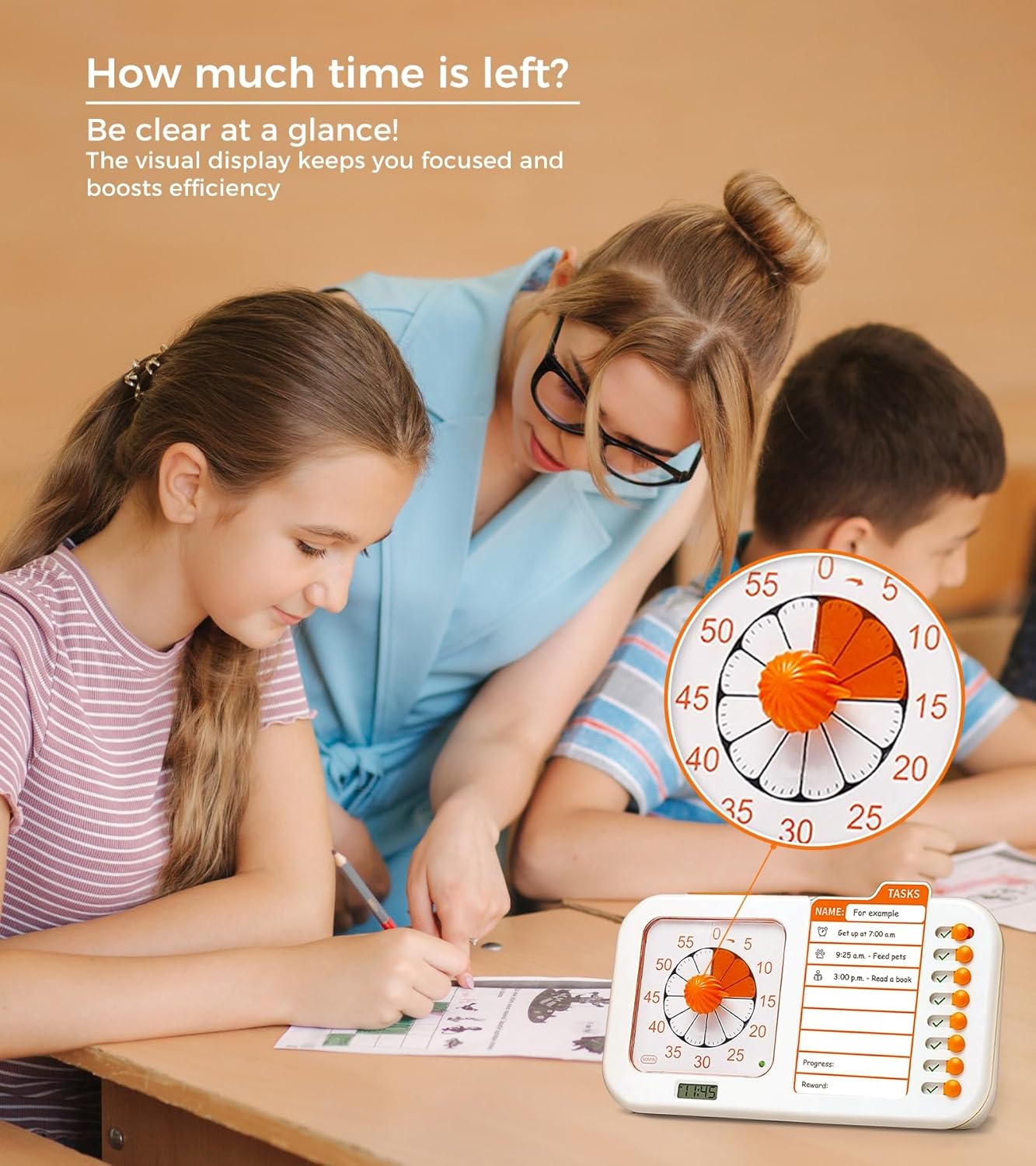3-in-1 Visual Timer with Planning Board | 60 Minute Countdown Timer and Task Checklist