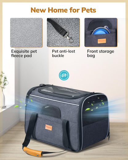 Morpilot Cat Carrier Soft - Portable Pet Carrier for Small or Medium Cats, Dogs and Puppy up to 14lbs, Airline Approved Dog Carrier with Safety Buckle - (Dark Gray)