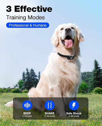 Bousnic Dog Shock Collar - 3300Ft Dog Training Collar with Remote for 5-120lbs Small Medium Large Dogs Rechargeable Waterproof e Collar with Beep (1-8), Vibration(1-16), Safe Shock(1-99) Modes (Blue)
