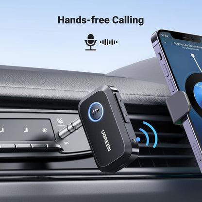 UGREEN Bluetooth 5.3 Receiver for Car, Aux to Bluetooth Adapter 3.5mm Jack, Crystal Clear Sound, Built-in Mic for Hands-Free Calls, 15H Battery Life, Compatible with Car Speaker Home Stereo Amplifier