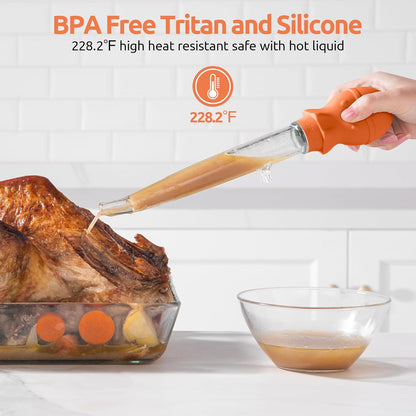 U-Taste 1.5oz Angled Turkey Baster - 228.2ºF Heat Resistant Food Grade Silicone Large Octopus Bulb Baster Set with Cleaning Brush for Cooking Basting Meat Poultry Beef Chicken (Black)