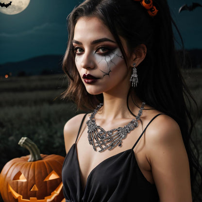 EVER FAITH Austrian Crystal Halloween Skeleton Hand Skull Necklace Earrings Set